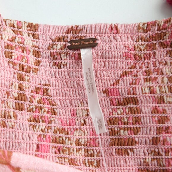 Free People Hilary Pink Floral Blouse Tie Neck Boho Prairie Top Keyhole Bust - Picture 6 of 11